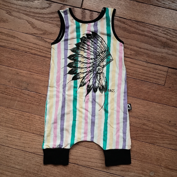 Rags to Raches Other - Rags To Raches Striped Sleeveless Feather Romper